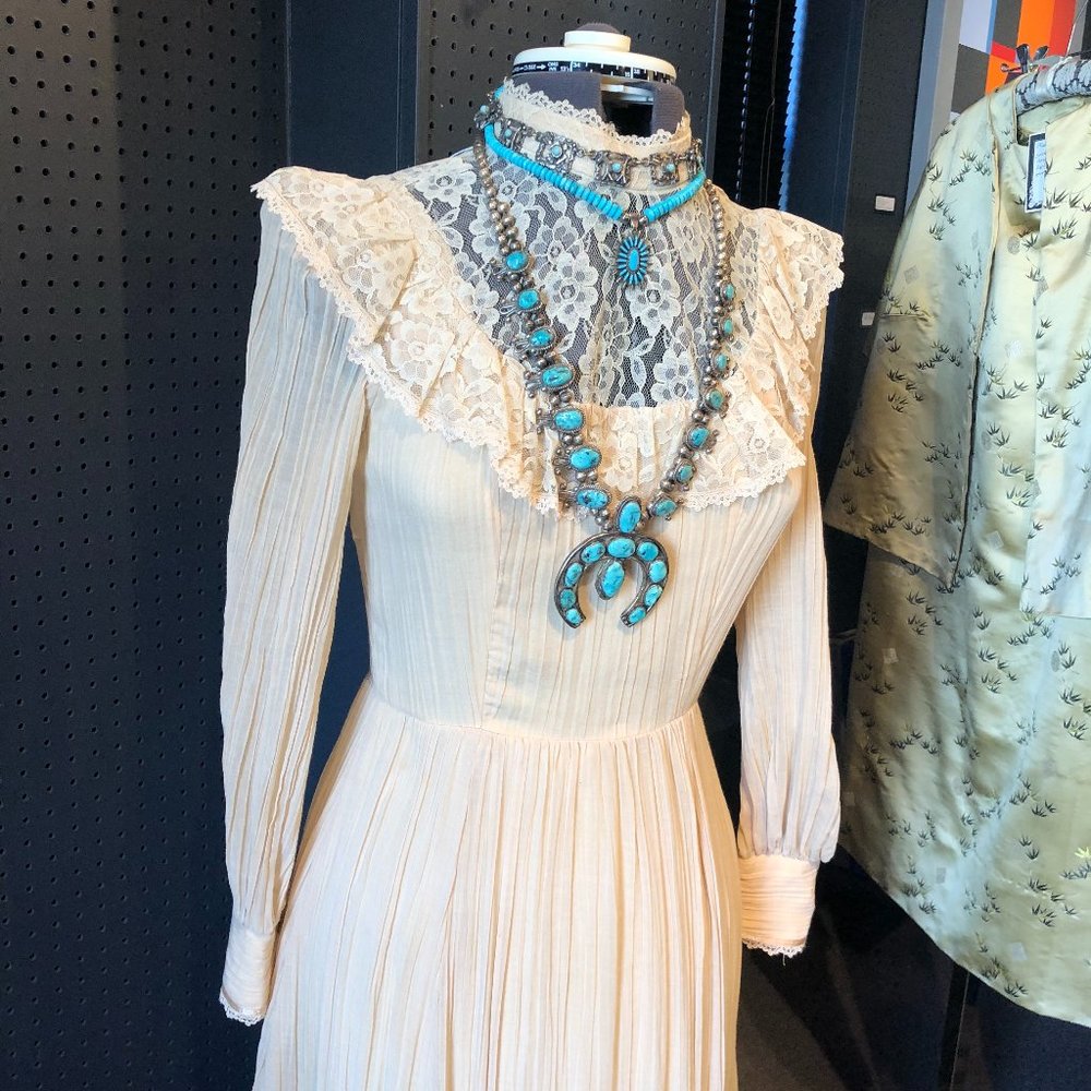 VTG 70s Candi Jones Gauze/Lace Boho Maxi Dress - Picture 6 of 14